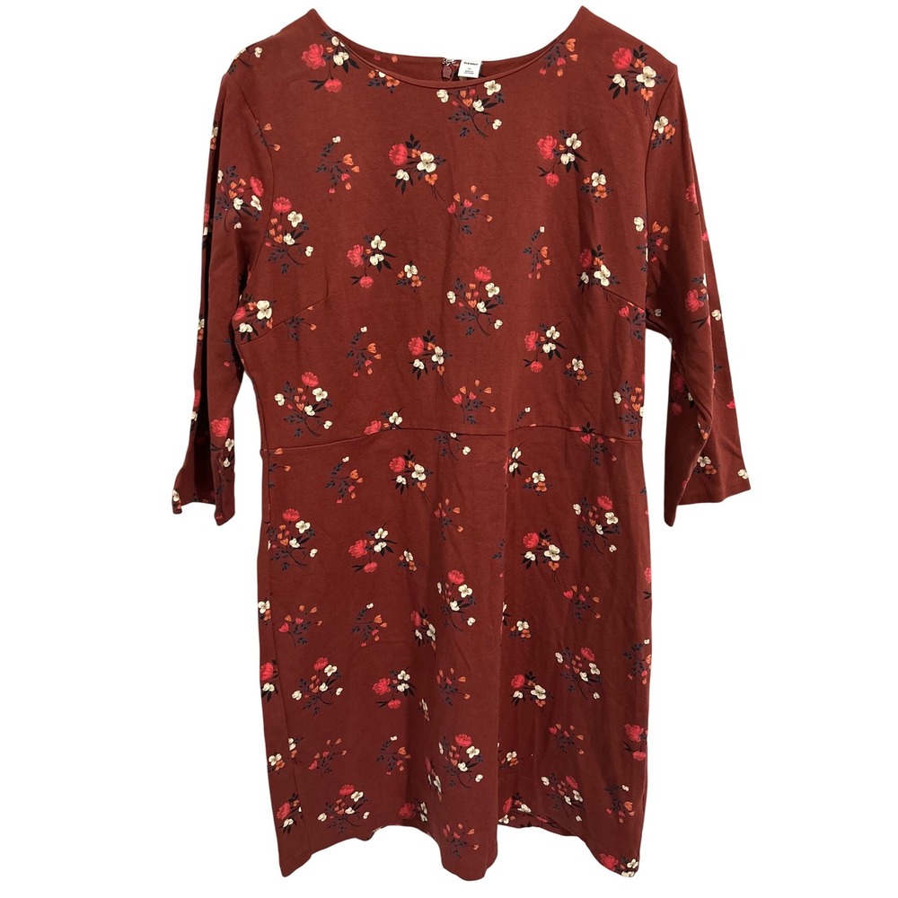 Old Navy Heavyweight Stretchy Dress Brown Floral Print Back Zip Women's Size XL